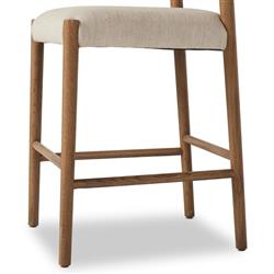 George Mid Century Modern Beige Upholstered Brown Solid Oak Counter Stool|