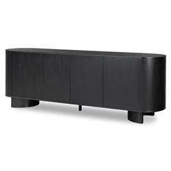 Paris Rustic Lodge Black Solid Acacia Wood 4 Door Oval Sideboard|
