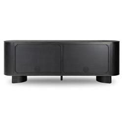Paris Rustic Lodge Black Solid Acacia Wood 4 Door Oval Sideboard|