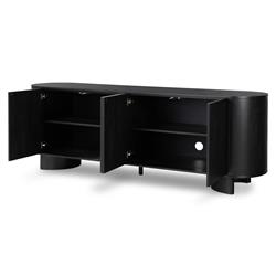 Paris Rustic Lodge Black Solid Acacia Wood 4 Door Oval Sideboard|