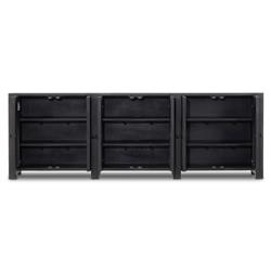 Kashton Mid Century Black Solid Mango Wood Arched Woven Cane 6 Door Sideboard|