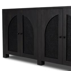 Kashton Mid Century Black Solid Mango Wood Arched Woven Cane 6 Door Sideboard|
