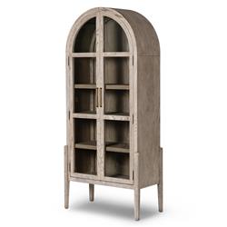 Ivan Mid Century White Solid Oak Wood 2 Glass Door Arched Display Case|