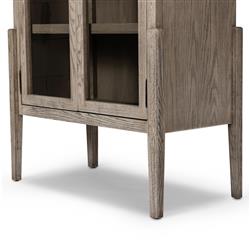 Ivan Mid Century White Solid Oak Wood 2 Glass Door Arched Display Case|