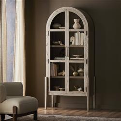 Ivan Mid Century White Solid Oak Wood 2 Glass Door Arched Display Case|