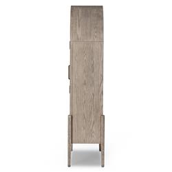 Ivan Mid Century White Solid Oak Wood 2 Glass Door Arched Display Case|