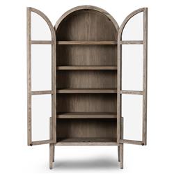 Ivan Mid Century White Solid Oak Wood 2 Glass Door Arched Display Case|