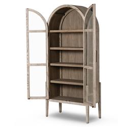 Ivan Mid Century White Solid Oak Wood 2 Glass Door Arched Display Case|