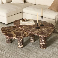 Zayden Modern Classic Merlot Red Solid Marble Coffee Nesting Tables|