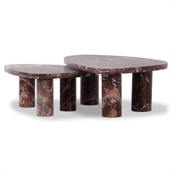 Zayden Modern Classic Merlot Red Solid Marble Coffee Nesting Tables|