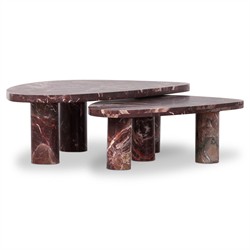 Zayden Modern Classic Merlot Red Solid Marble Coffee Nesting Tables|