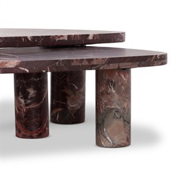 Zayden Modern Classic Merlot Red Solid Marble Coffee Nesting Tables|