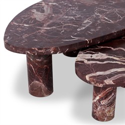 Zayden Modern Classic Merlot Red Solid Marble Coffee Nesting Tables|