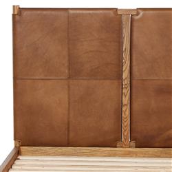 Hubert Rustic Lodge Brown Leather Upholstered Wood Classic Bed - Queen|