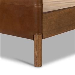 Hubert Rustic Lodge Brown Leather Upholstered Wood Classic Bed - Queen|