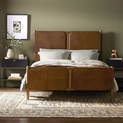 Hubert Rustic Lodge Brown Leather Upholstered Wood Classic Bed - Queen|