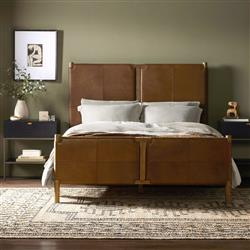 Hubert Rustic Lodge Brown Leather Upholstered Wood Classic Bed - Queen|