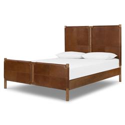 Hubert Rustic Lodge Brown Leather Upholstered Wood Classic Bed - Queen|