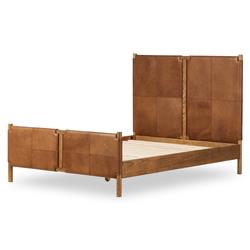 Hubert Rustic Lodge Brown Leather Upholstered Wood Classic Bed - Queen|