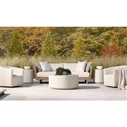 Torin Coastal Beach White Concrete Drum Outdoor Coffee Table|