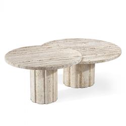 Amerigo Mid Century Modern Cream Marble Coffee Table - Set of 2|