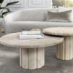 Amerigo Mid Century Modern Cream Marble Coffee Table - Set of 2|