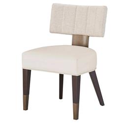 Ezra Mid Century Off White Upholstered Dark Brown Wood Brass Metal Side Chair|