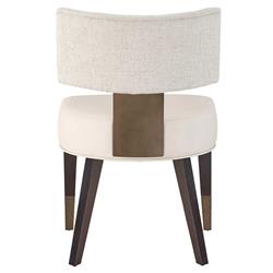 Ezra Mid Century Off White Upholstered Dark Brown Wood Brass Metal Side Chair|