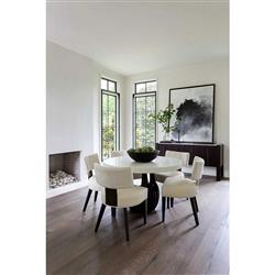 Ezra Mid Century Off White Upholstered Dark Brown Wood Brass Metal Side Chair|