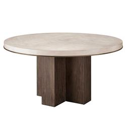 Ezra Rustic Lodge Beige Wood Top Bronze Metal Round Dining Table - 60"W|