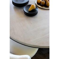 Ezra Rustic Lodge Beige Wood Top Bronze Metal Round Dining Table - 60"W|