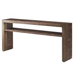 Ethan Industrial Loft Dark Brown Walnut Brass Metal Rectangular Console Table|