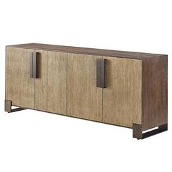 Ethan Rustic Lodge Brown Oak Bronze Metal Sideboard|