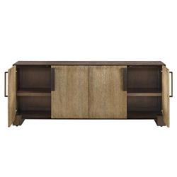 Ethan Rustic Lodge Brown Oak Bronze Metal Sideboard|