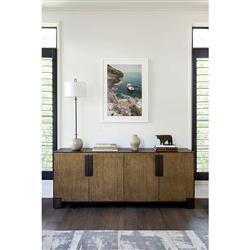 Ethan Rustic Lodge Brown Oak Bronze Metal Sideboard|