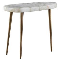 Ethan Modern Classic White Stone Top Antique Brass Metal Side Table - Short|