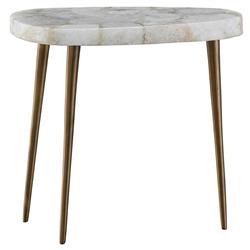 Ethan Modern Classic White Stone Top Antique Brass Metal Side Table - Short|