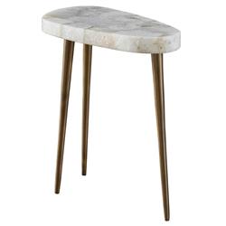 Ethan Modern Classic White Stone Top Antique Brass Metal Side Table - Short|