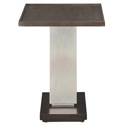 Ethan Modern Classic Brown Walnut Wood Silver Leaf Rectangular C Side Table|