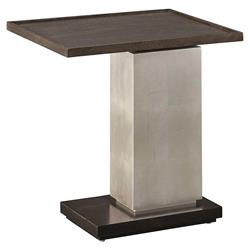 Ethan Modern Classic Brown Walnut Wood Silver Leaf Rectangular C Side Table|