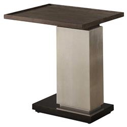 Ethan Modern Classic Brown Walnut Wood Silver Leaf Rectangular C Side Table|