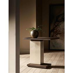 Ethan Modern Classic Brown Walnut Wood Silver Leaf Rectangular C Side Table|