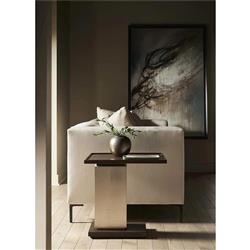 Ethan Modern Classic Brown Walnut Wood Silver Leaf Rectangular C Side Table|