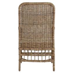 Clio Coastal Beach Off White Cushion Brown Woven Wicker Dining Arm Chair|