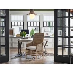 Clio Coastal Beach Off White Cushion Brown Woven Wicker Dining Arm Chair|