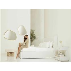 Tristan Modern Classic White Upholstered Cotton Wingback Bed - Queen|