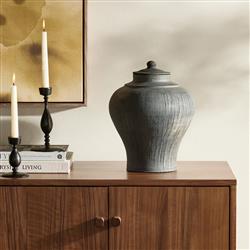 Claire Mid Century Modern Black Clay Decorative Bud Table Vase|