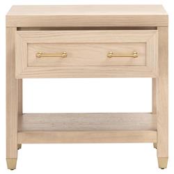 Stacy Modern Classic Light Brown Oak Brass Steel Accent 1 Drawer Nightstand|