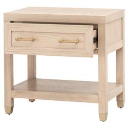 Stacy Modern Classic Light Brown Oak Brass Steel Accent 1 Drawer Nightstand|