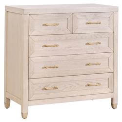 Stacy Modern Classic Light Brown Oak Brass Steel 5 Drawer Dresser|